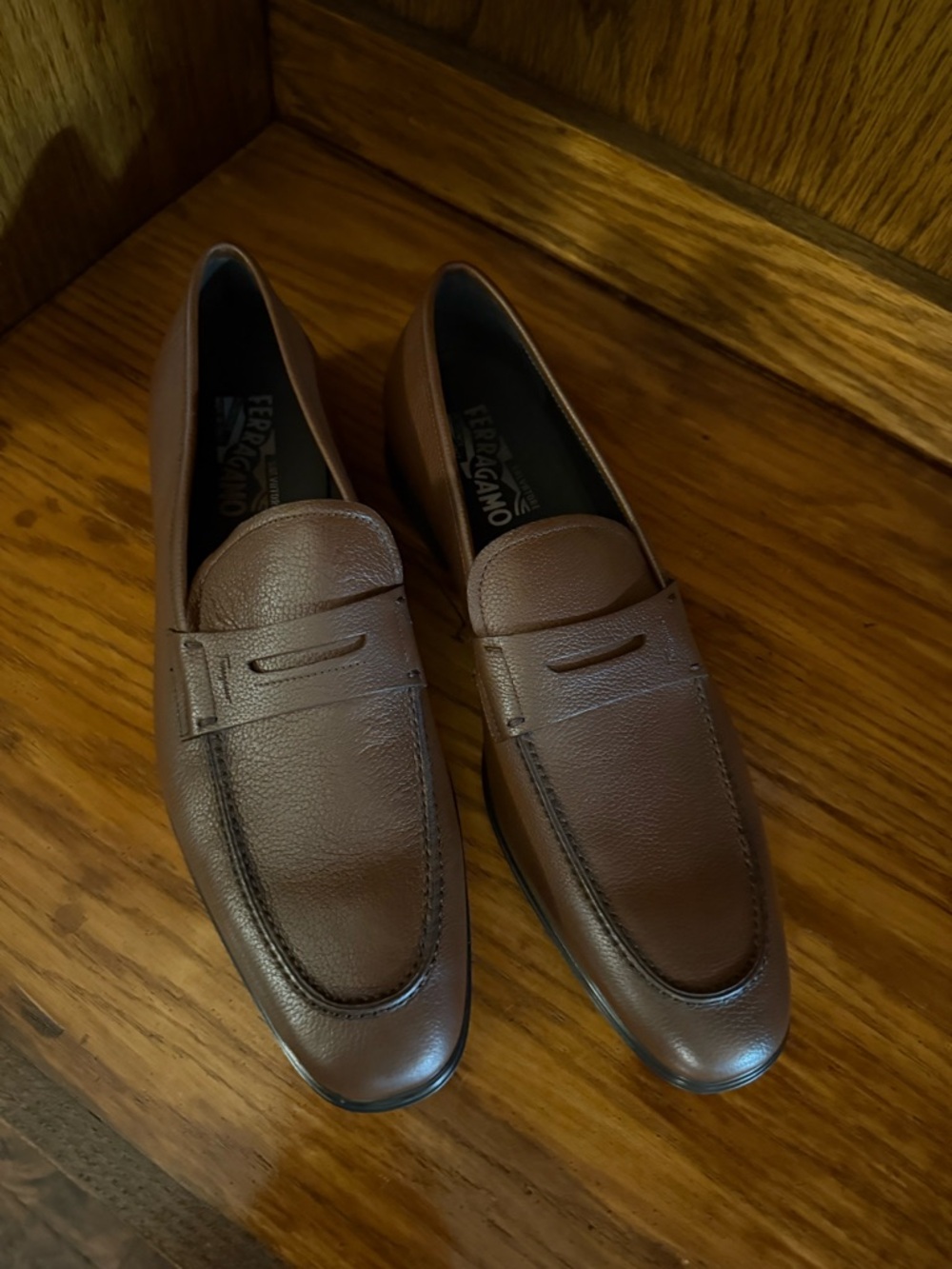 Salvatore Ferragamo Men's Brown Pebbled Leather Penny Loafers